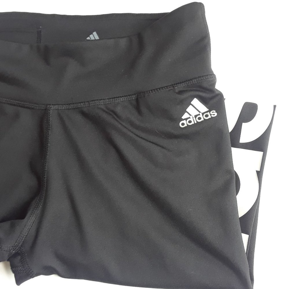 EUC Adidas black with white logo leggings/work out pants